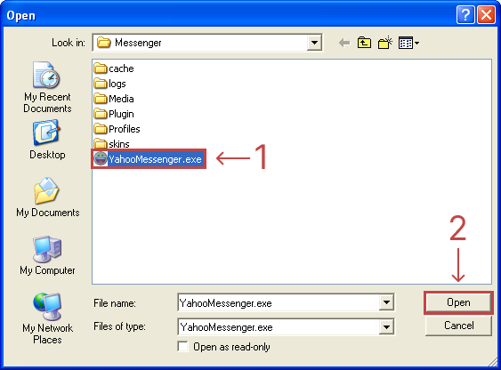 Select and open Yahoo messenger executable