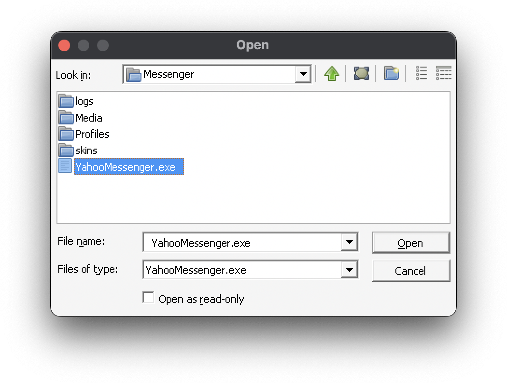 Select and open Yahoo messenger executable